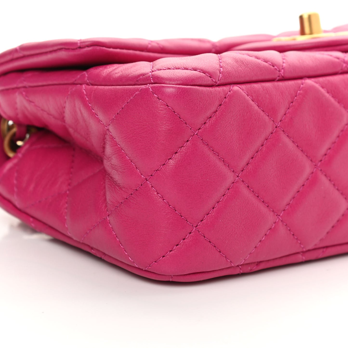 Lambskin Quilted Mini Rectangular Pearl Crush Flap Fuchsia