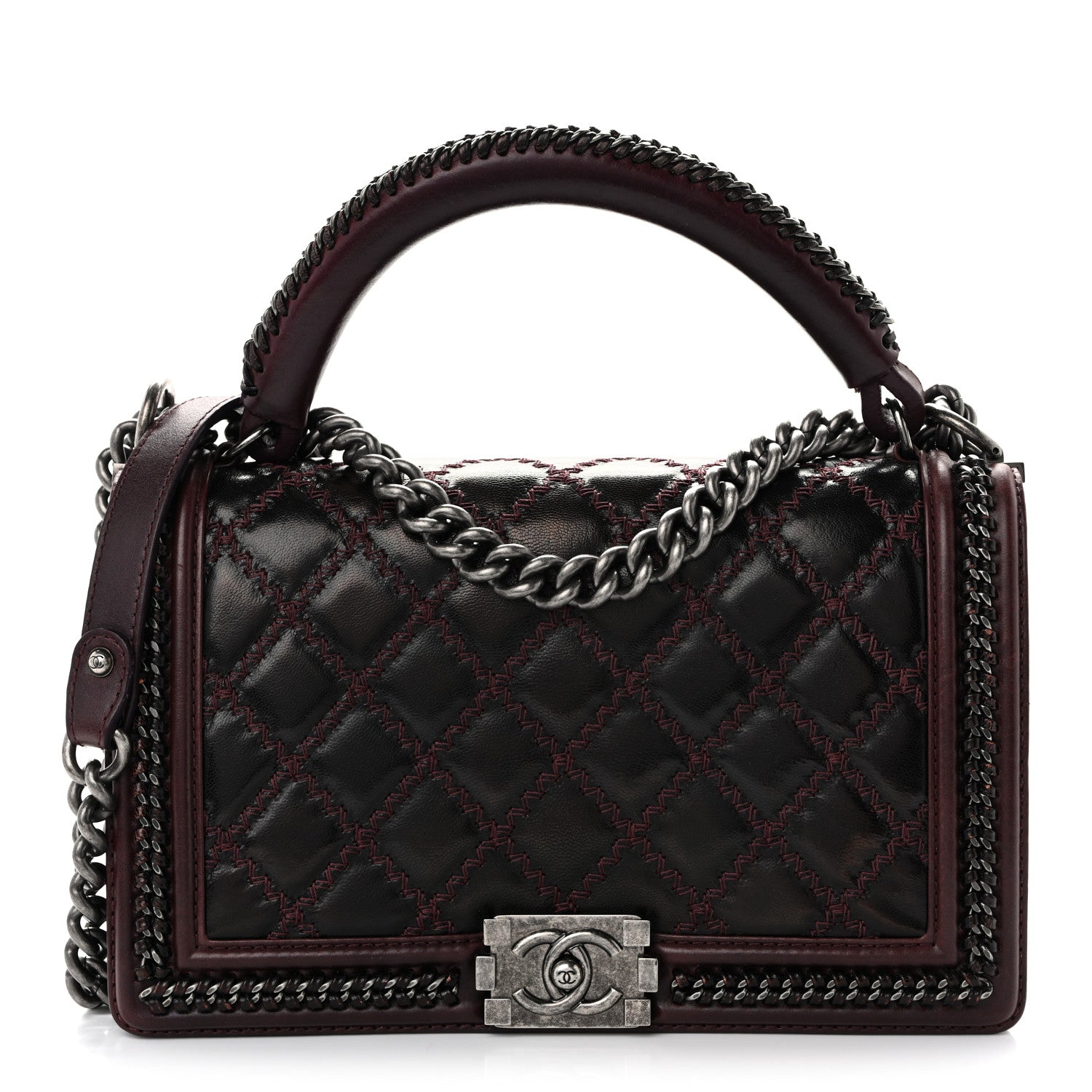 Chanel Goatskin Quilted New Medium Boy Handle Flap Burgundy 1 of 15