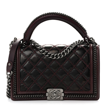 Chanel Goatskin Quilted New Medium Boy Handle Flap Burgundy 1 of 15