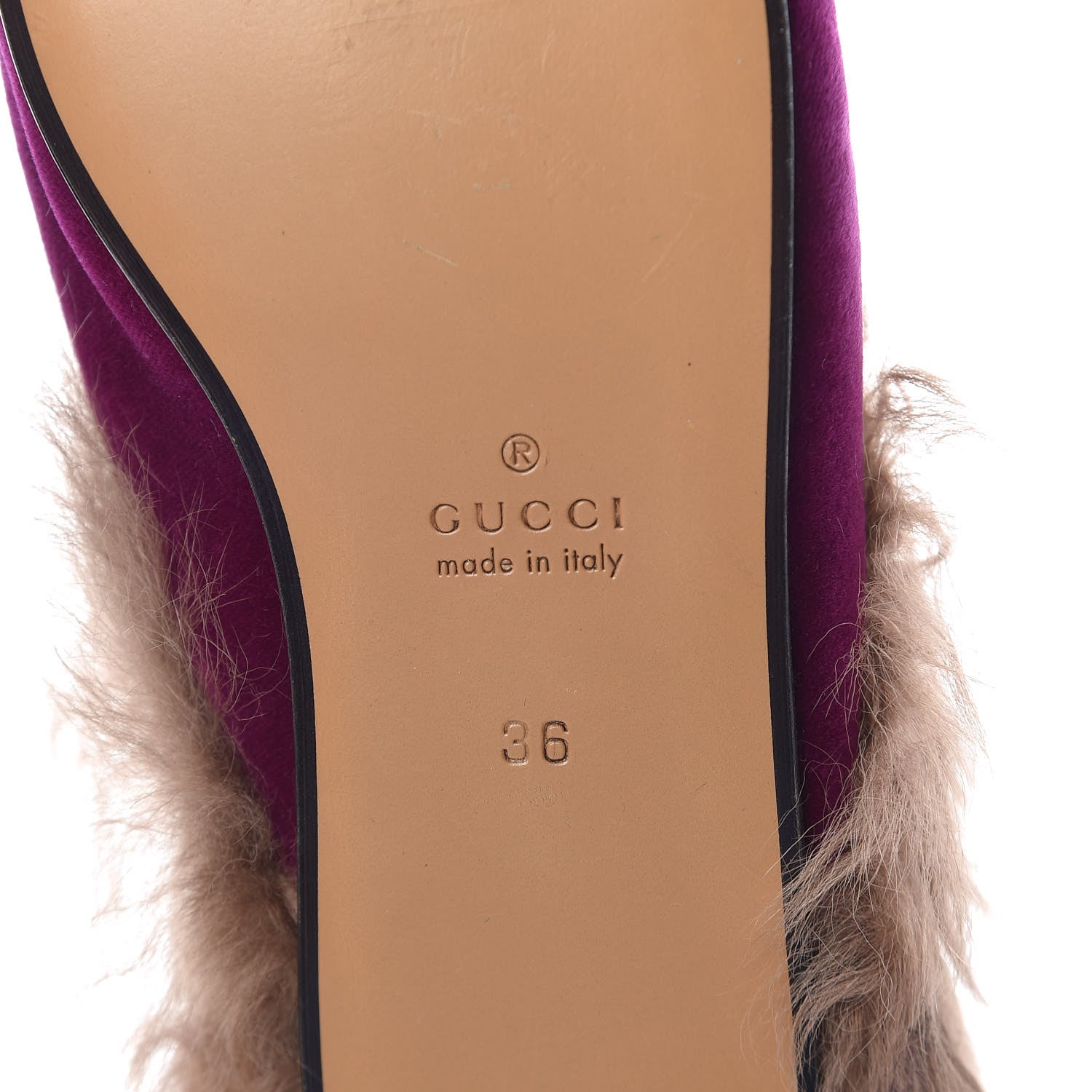 Gucci Velvet Fur Womens Princetown Slippers 36 Fucsia Violet Cyclamen Natural 6 of 8