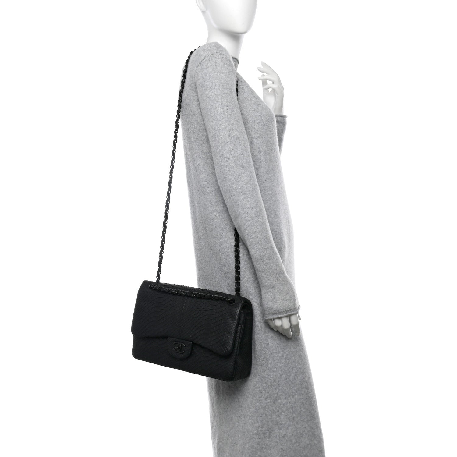 Chanel Snakeskin Jumbo Double Flap So Black 2 of 10