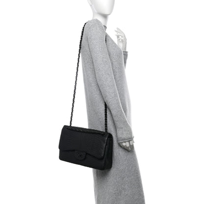 Chanel Snakeskin Jumbo Double Flap So Black 2 of 10