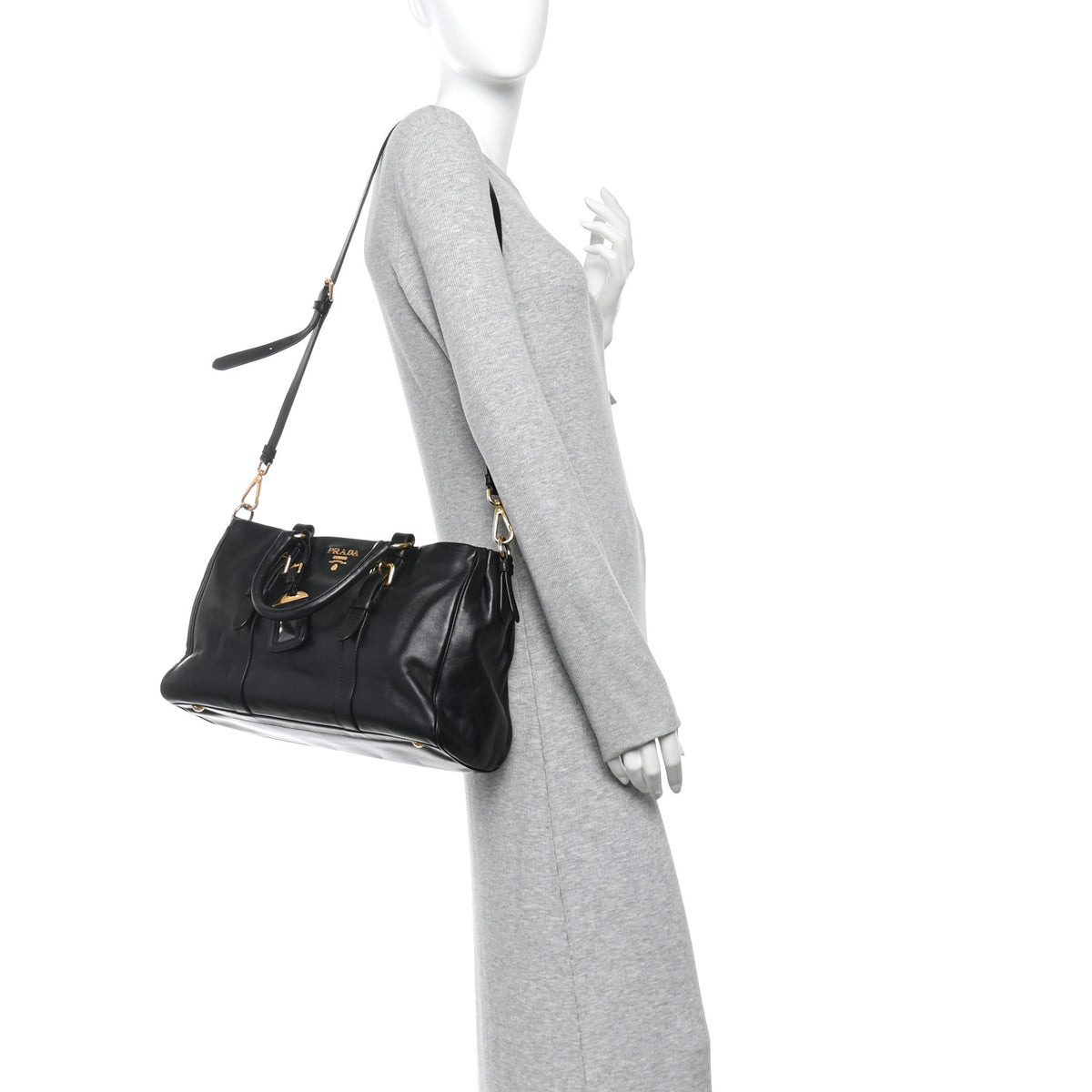 Prada Soft Calfskin Shopping Satchel Black 2 of 12