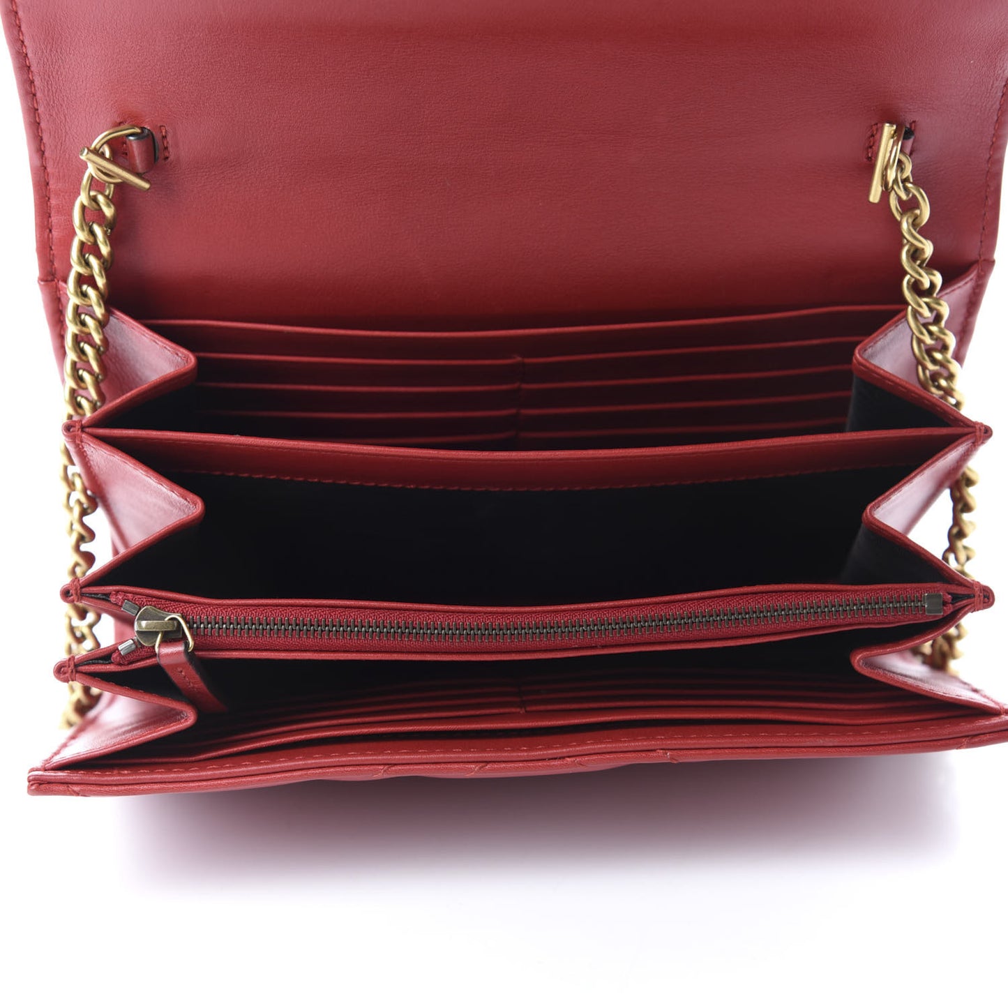 Calfskin Matelasse GG Marmont Chain Wallet Hibiscus Red