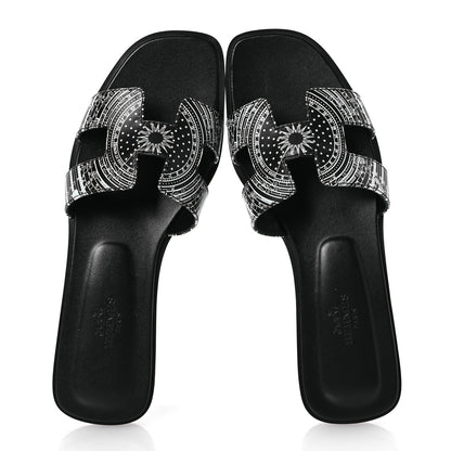 Hermes Calfskin Astrologie Bandana Oran Sandals 36.5 Black 2 of 13
