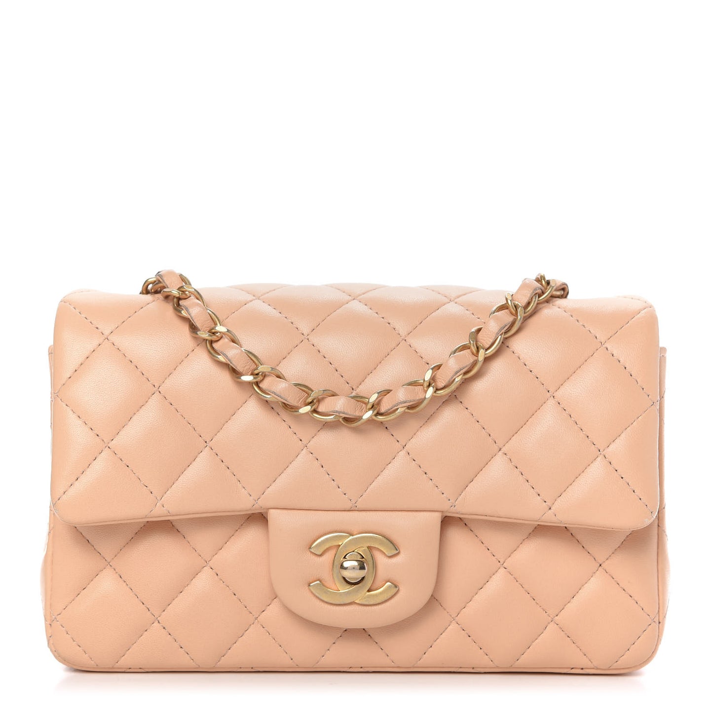 Lambskin Quilted Mini Rectangular Flap Beige