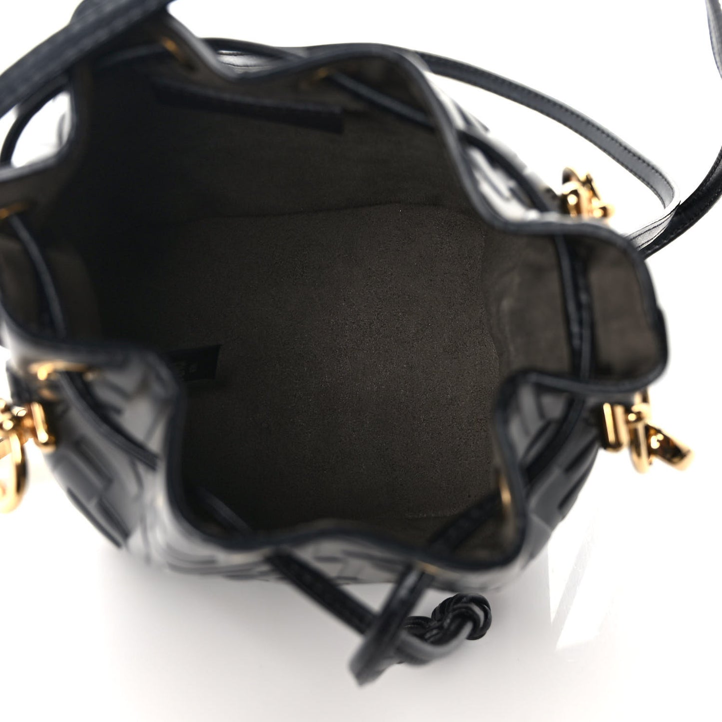 Vitello Liberty F is Fendi FF 1974 Embossed Mini Mon Tresor Bucket Bag Black