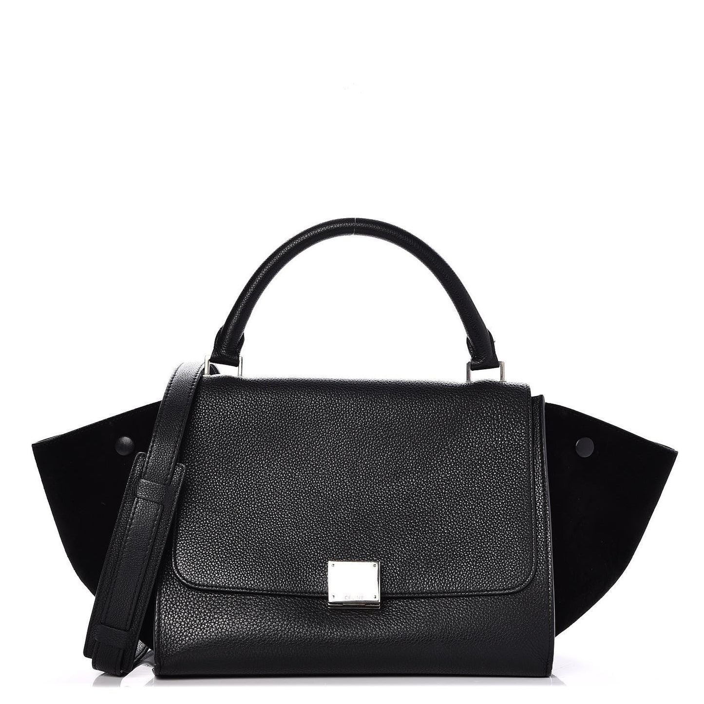 Drummed Calfskin Suede Small Trapeze Black