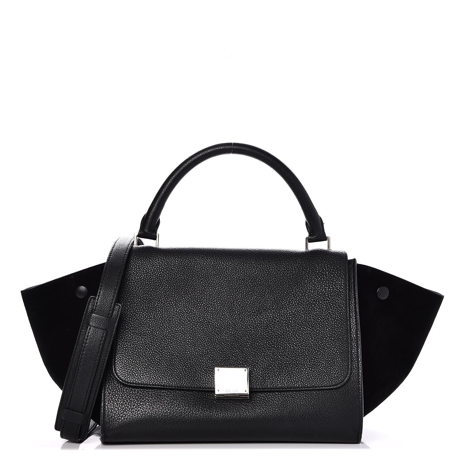 Celine Drummed Calfskin Suede Small Trapeze Black 1 of 7