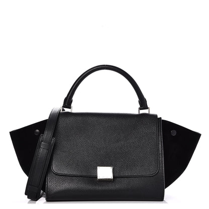 Celine Drummed Calfskin Suede Small Trapeze Black 1 of 7