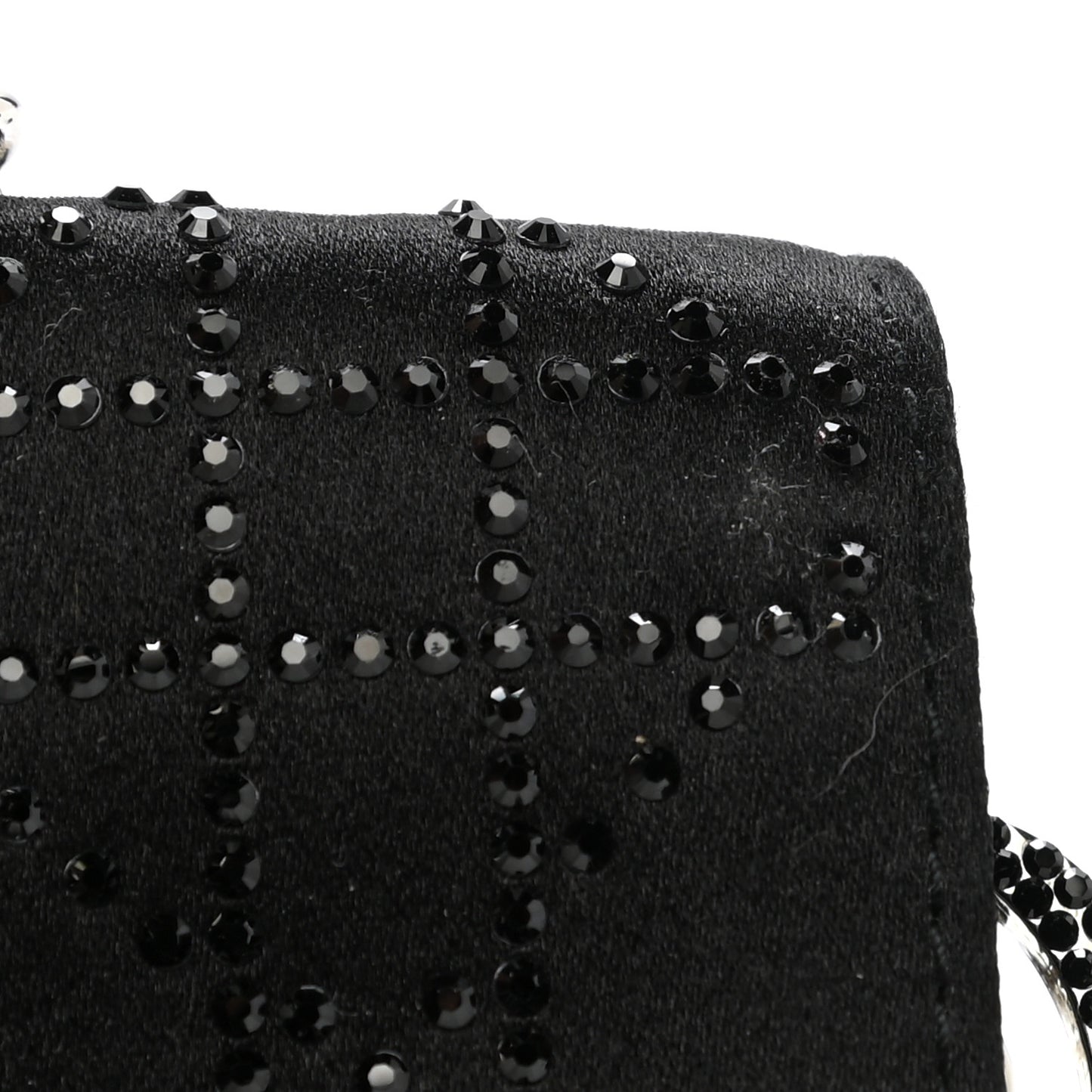 Satin Crystal Cannage Flap Clutch Black