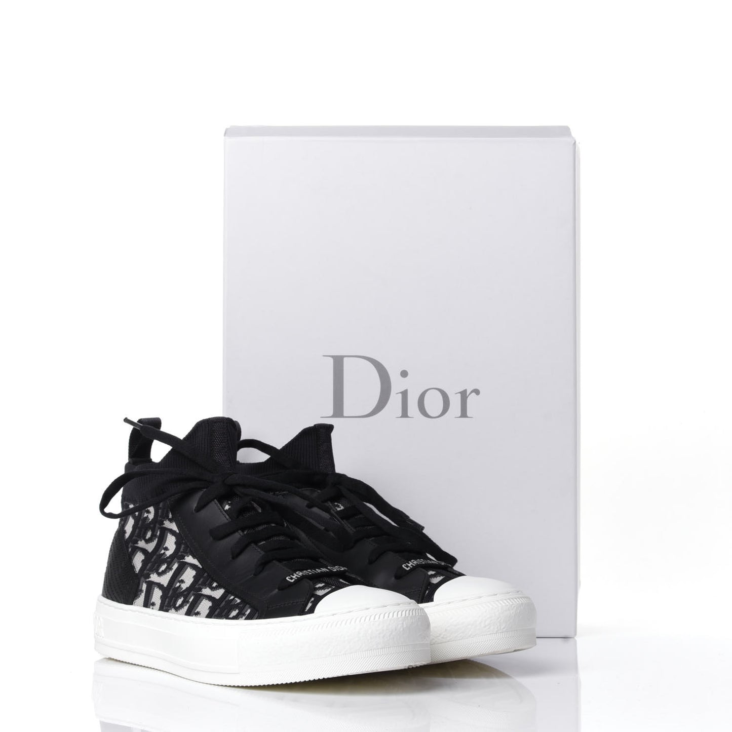Technical Knit Calfskin Oblique Womens Walk'n Dior Mid Top Sneakers 37.5 Deep Blue