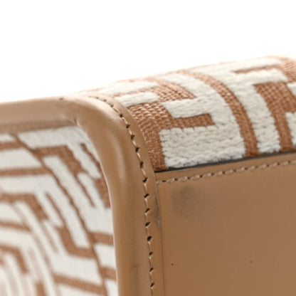 Fendi Woven Fabric Calfskin FF Medium Fendi Sunshine Shopper Tote Natural White Dark Honey 12 of 12