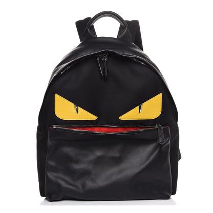Fendi Nylon Vitello Liberty Vitello Dolce Monster Eyes Rounded Backpack Black Sunflower 1 of 7