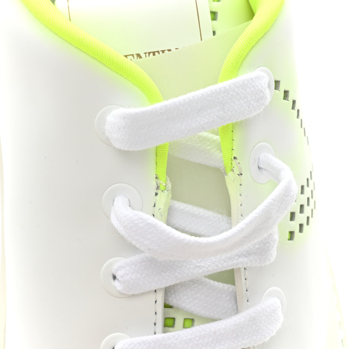 Calfskin Womens Backnet Sneakers 37.5 White Fluo Green