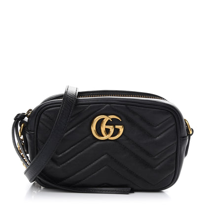 Gucci Calfskin Matelasse Mini GG Marmont Chain Shoulder Bag Black 1 of 10