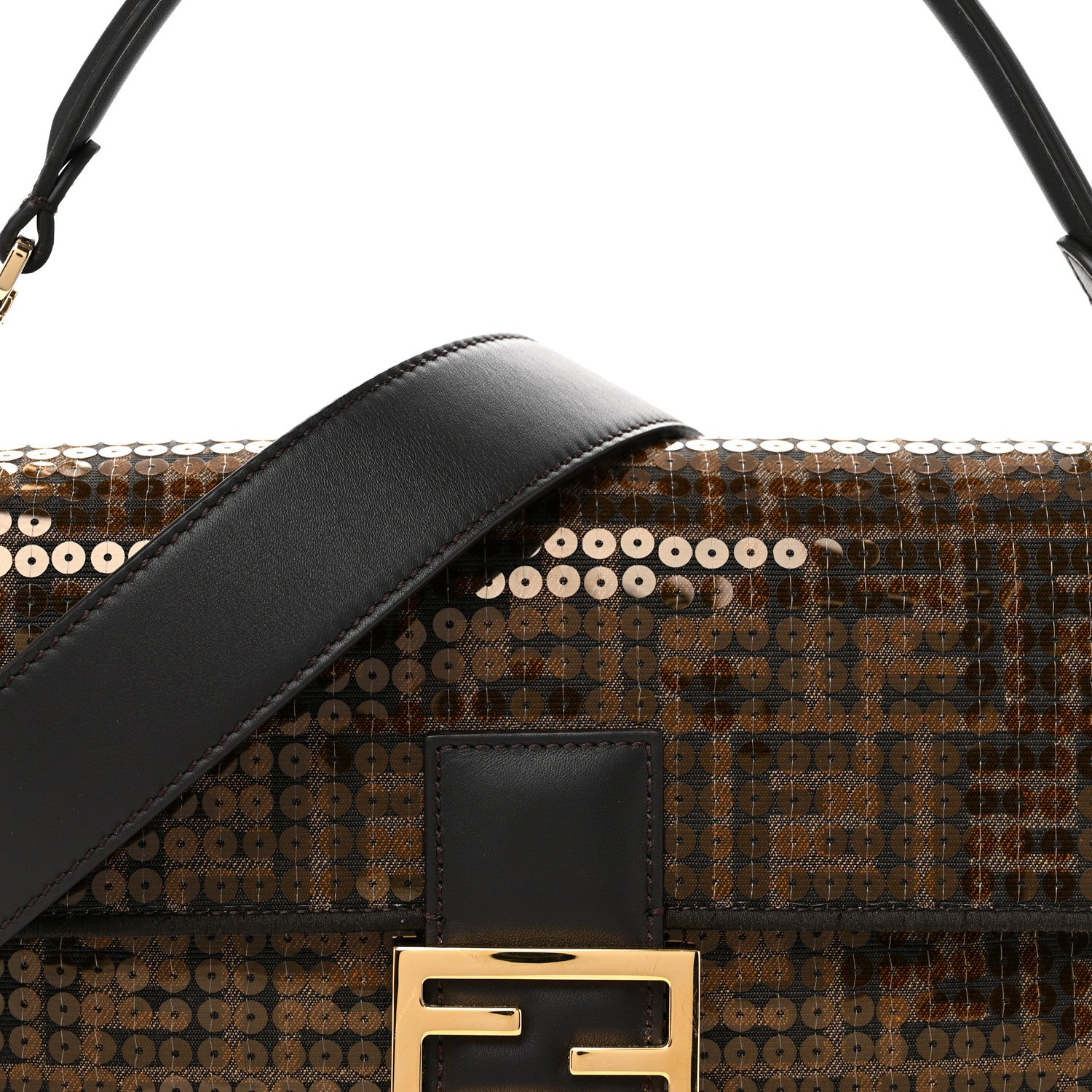 Fendi Fabric Jacquard Paillettes Vitello Seta FF 1974 Baguette Testa di Moro Real Ebano 8 of 12