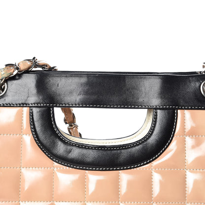Chanel Patent Chocolate Bar Quilted Tote Beige Black 14 of 17