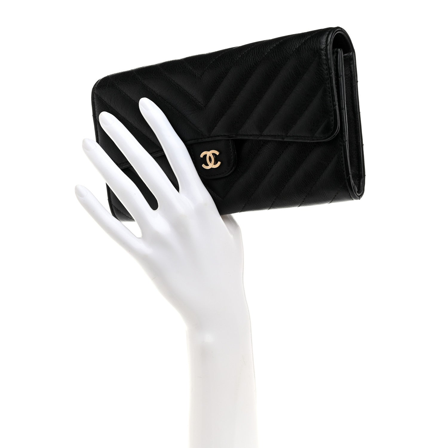 Chanel Lambskin Chevron Quilted Large Gusset Flap Wallet Black 2 of 8