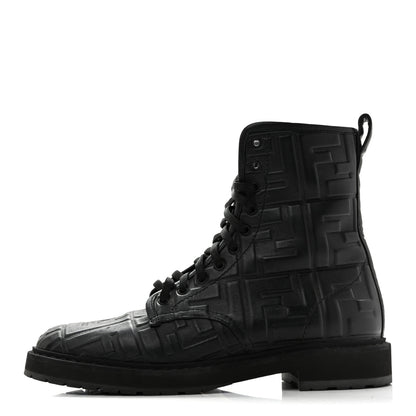 Fendi Nappa FF Embossed Womens Biker Boots 38.5 Black 1 of 11