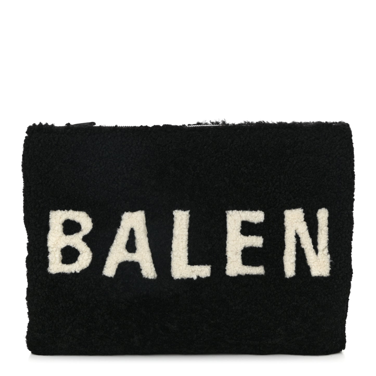 Sheepskin Shearling Contrasted Logo Large Zip Pouch Black