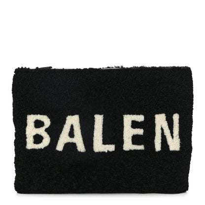 Balenciaga Sheepskin Shearling Contrasted Logo Large Zip Pouch Black 1 of 10