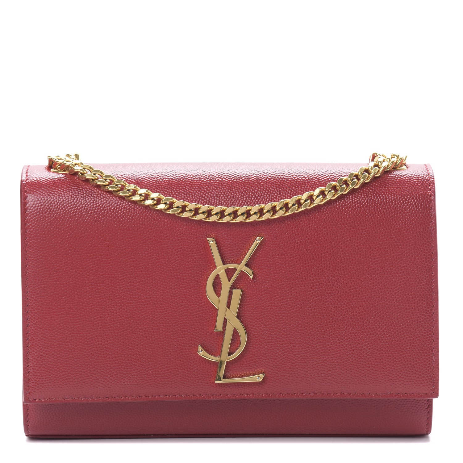 Saint Laurent Grain De Poudre Small Monogram Kate Satchel Red 1 of 12