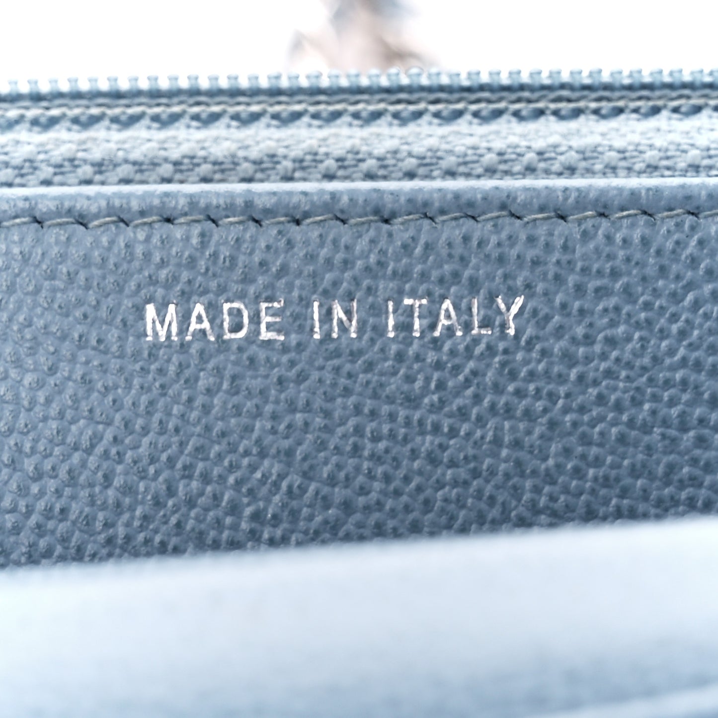 Grained Calfskin Quilted CC Box Wallet On Chain WOC Blue