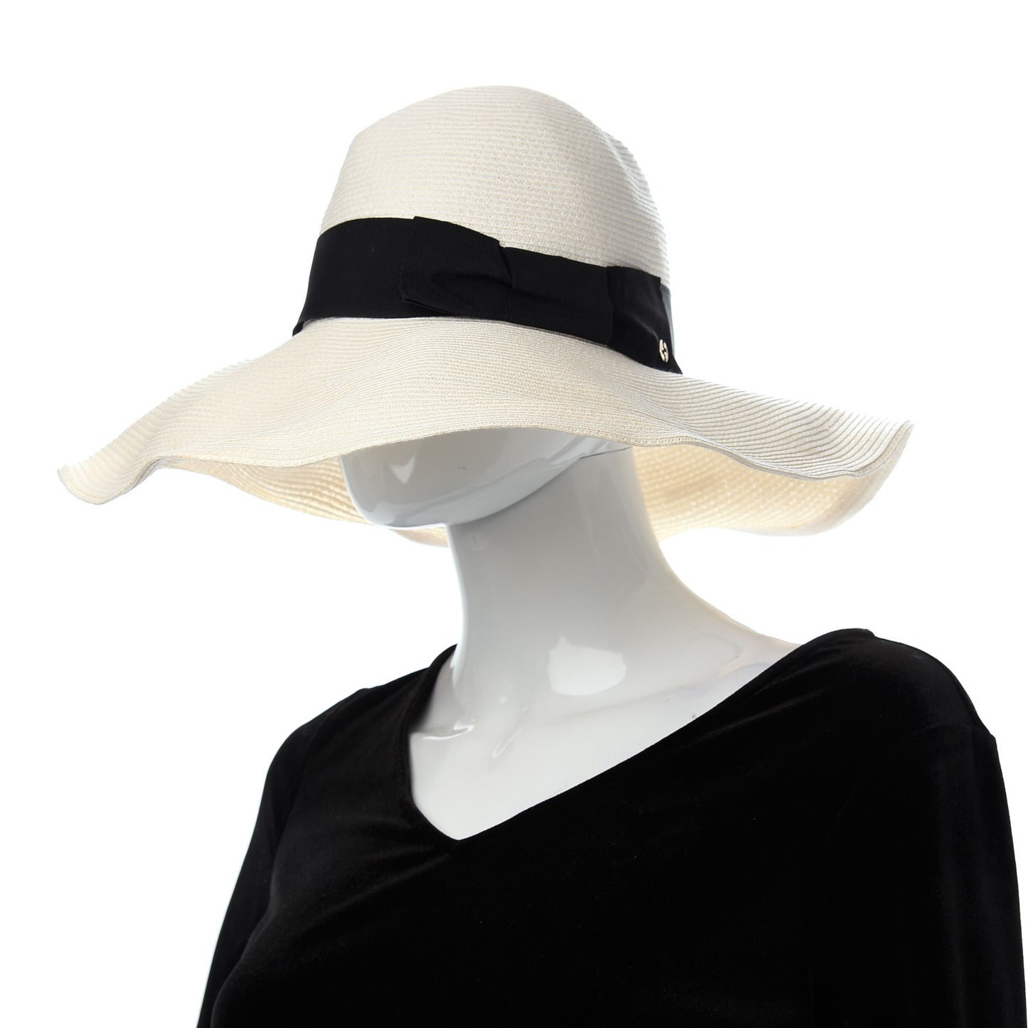 Straw Wide Brim Hat M Black Natural
