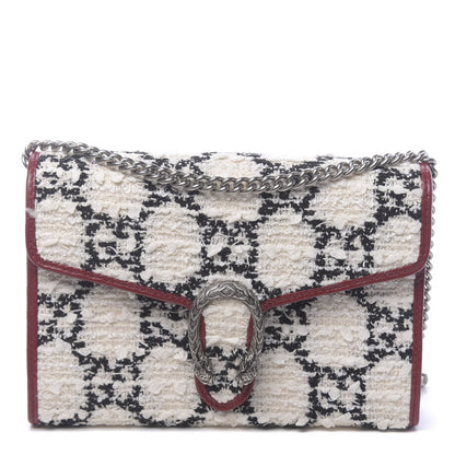 Gucci Tweed GG Monogram Mini Dionysus Chain Wallet White Black Romantic Cherry 1 of 10
