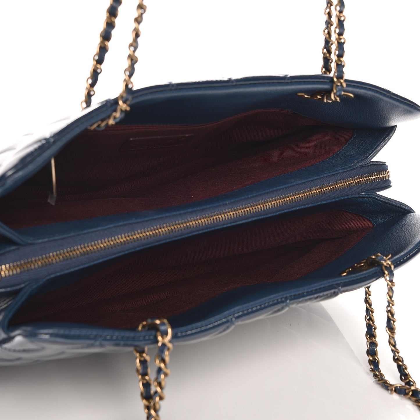 Patent Goatskin Quilted Small CC Eyelet Tote Blue