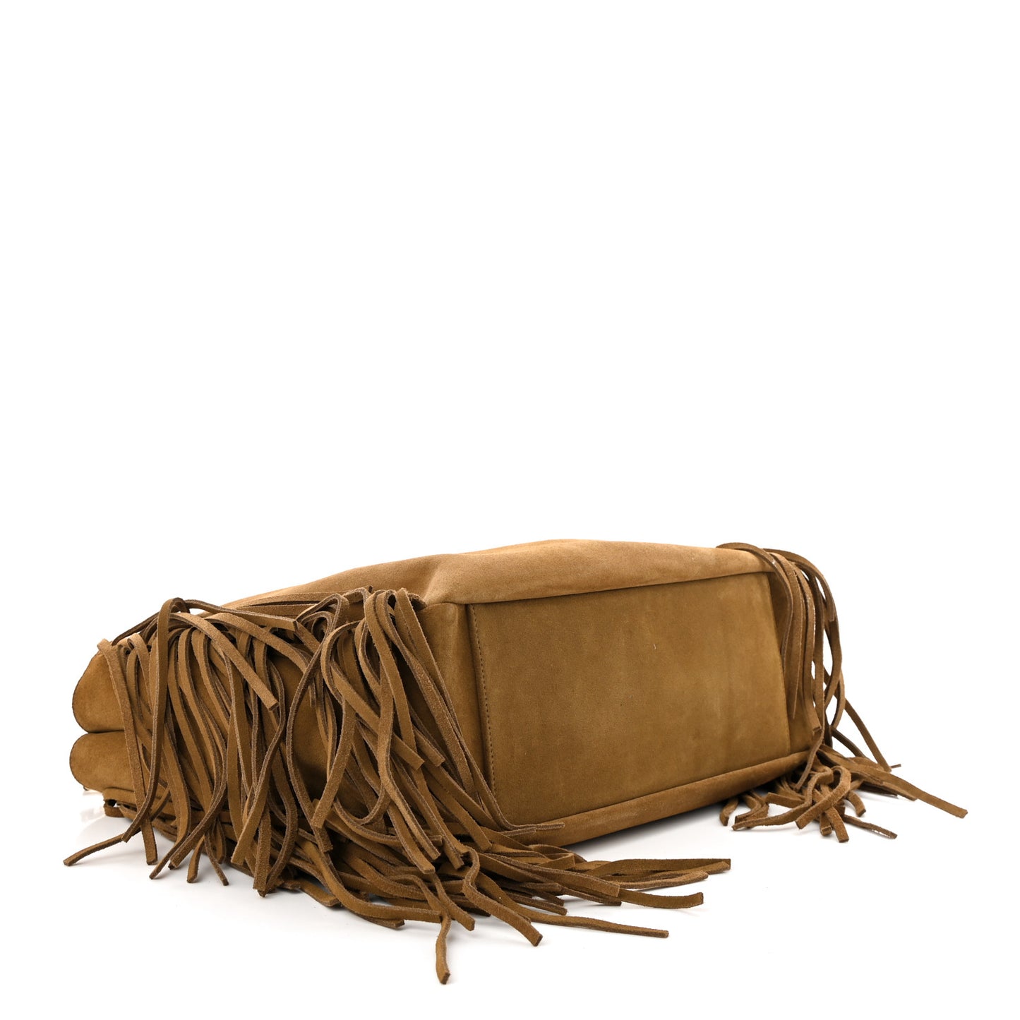 Suede Fringe Monogram Shopping Tote Light Ochre