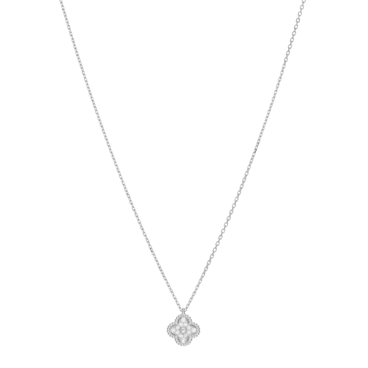 18K White Gold Diamond Sweet Alhambra Pendant Necklace