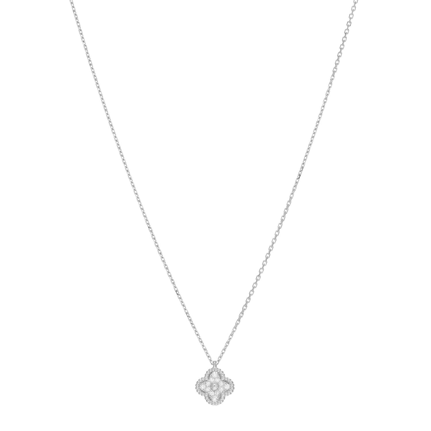 Van Cleef & Arpels 18K White Gold Diamond Sweet Alhambra Pendant Necklace 1 of 4