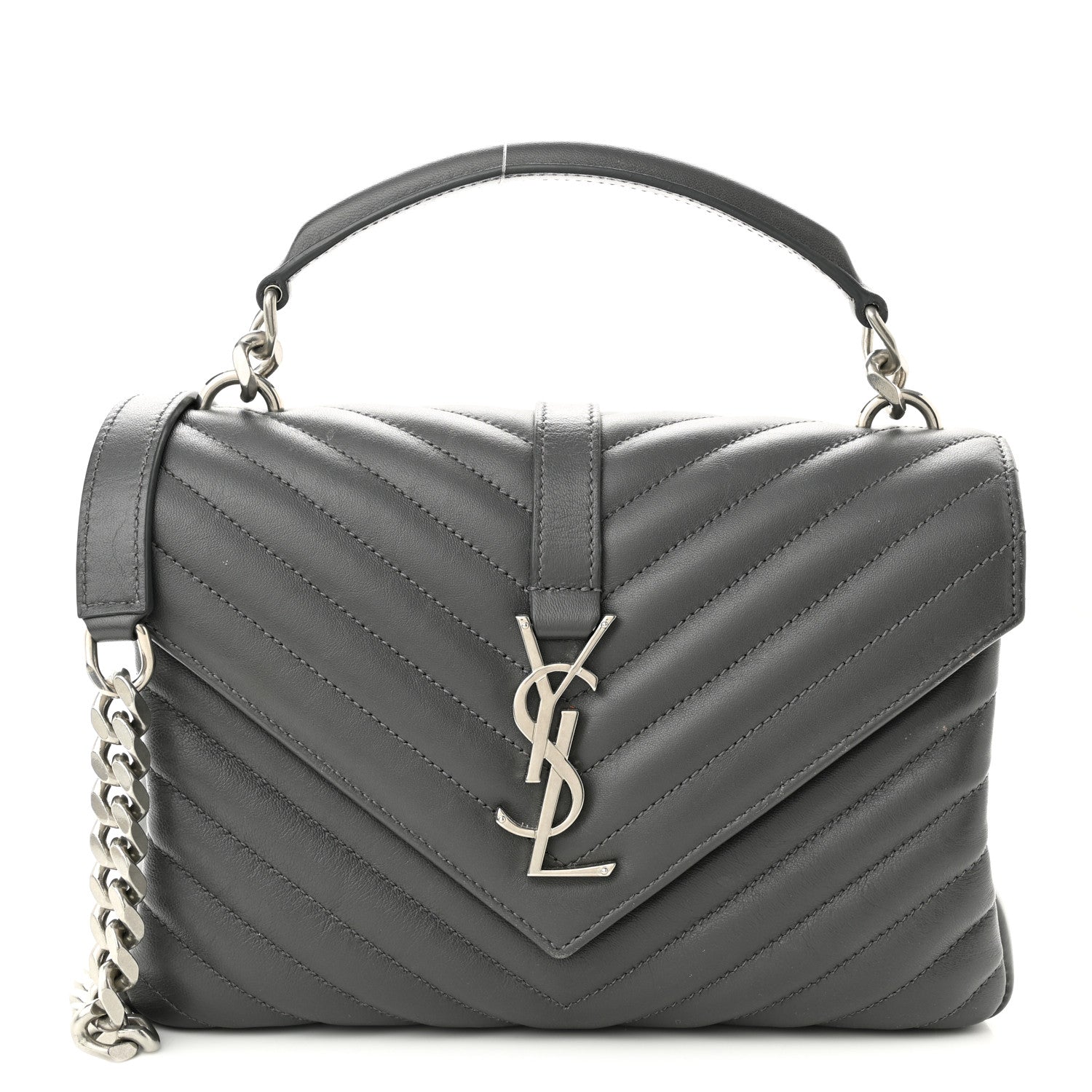 Saint Laurent Sheepskin Matelasse Chevron Monogram Medium College Bag Light Coal 1 of 13