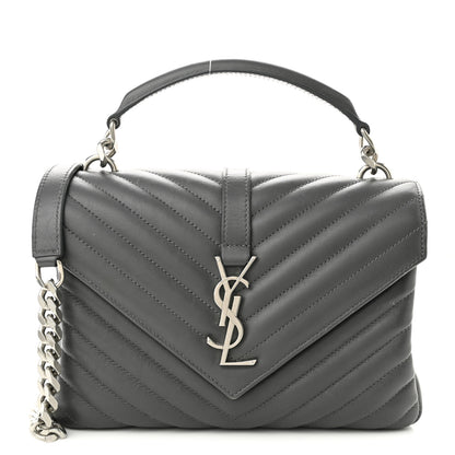 Saint Laurent Sheepskin Matelasse Chevron Monogram Medium College Bag Light Coal 1 of 13