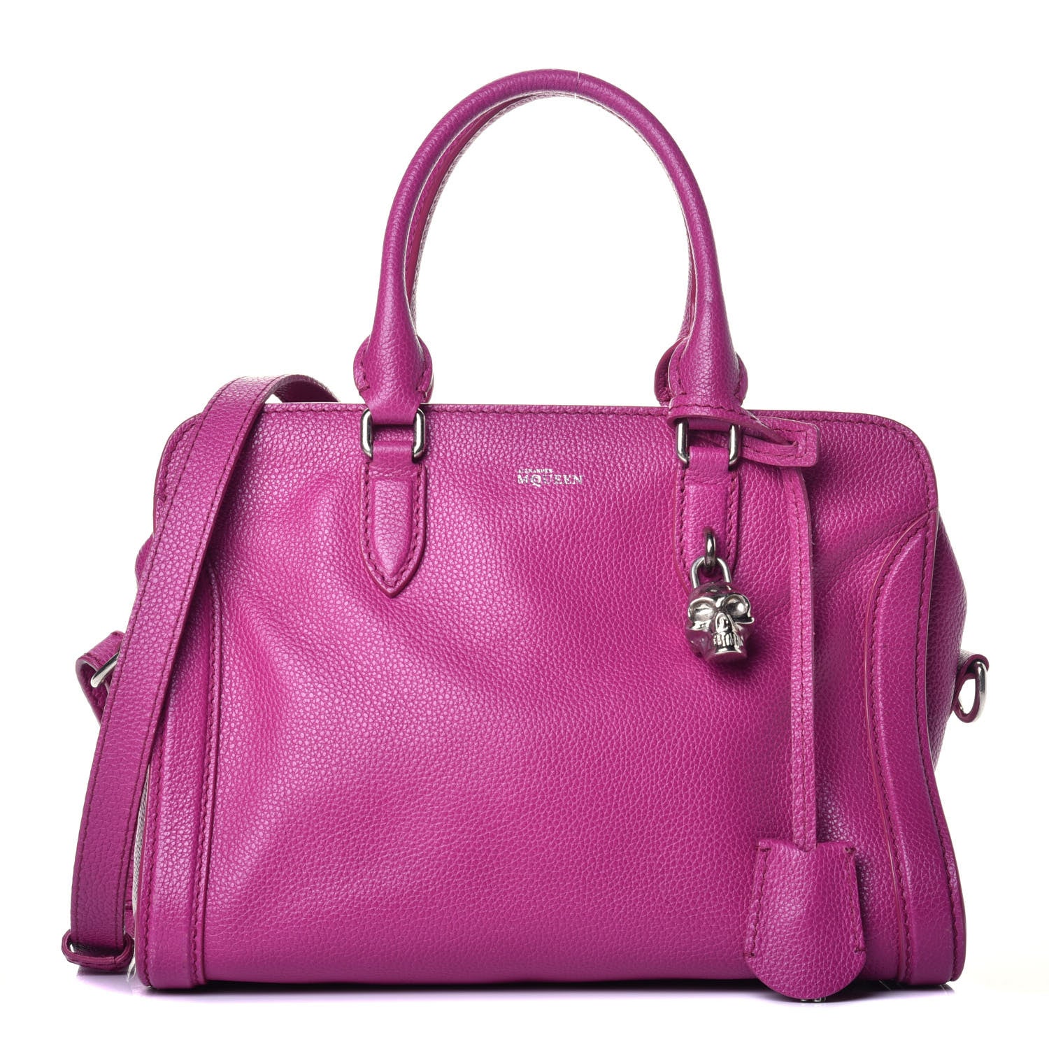 Alexander McQueen Pebbled Calfskin Skull Padlock Zip Around Tote Bouganville 2 of 9