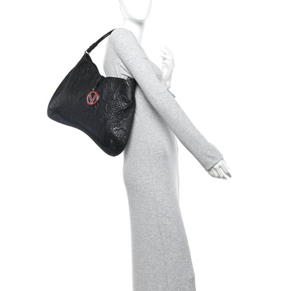 Valentino Garavani Calfskin Embossed Floral Shoulder Bag Black 2 of 9
