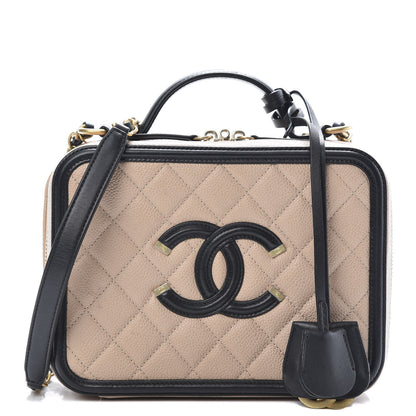 Chanel Caviar Quilted Medium CC Filigree Vanity Case Beige Black 1 of 14