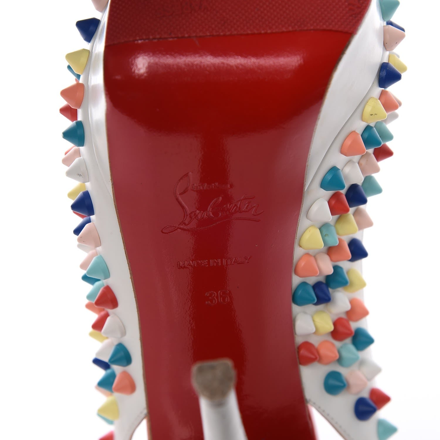 Christian Louboutin Matte Calf Lady Peep Spikes 150 Pumps 36 White Multi 9 of 12