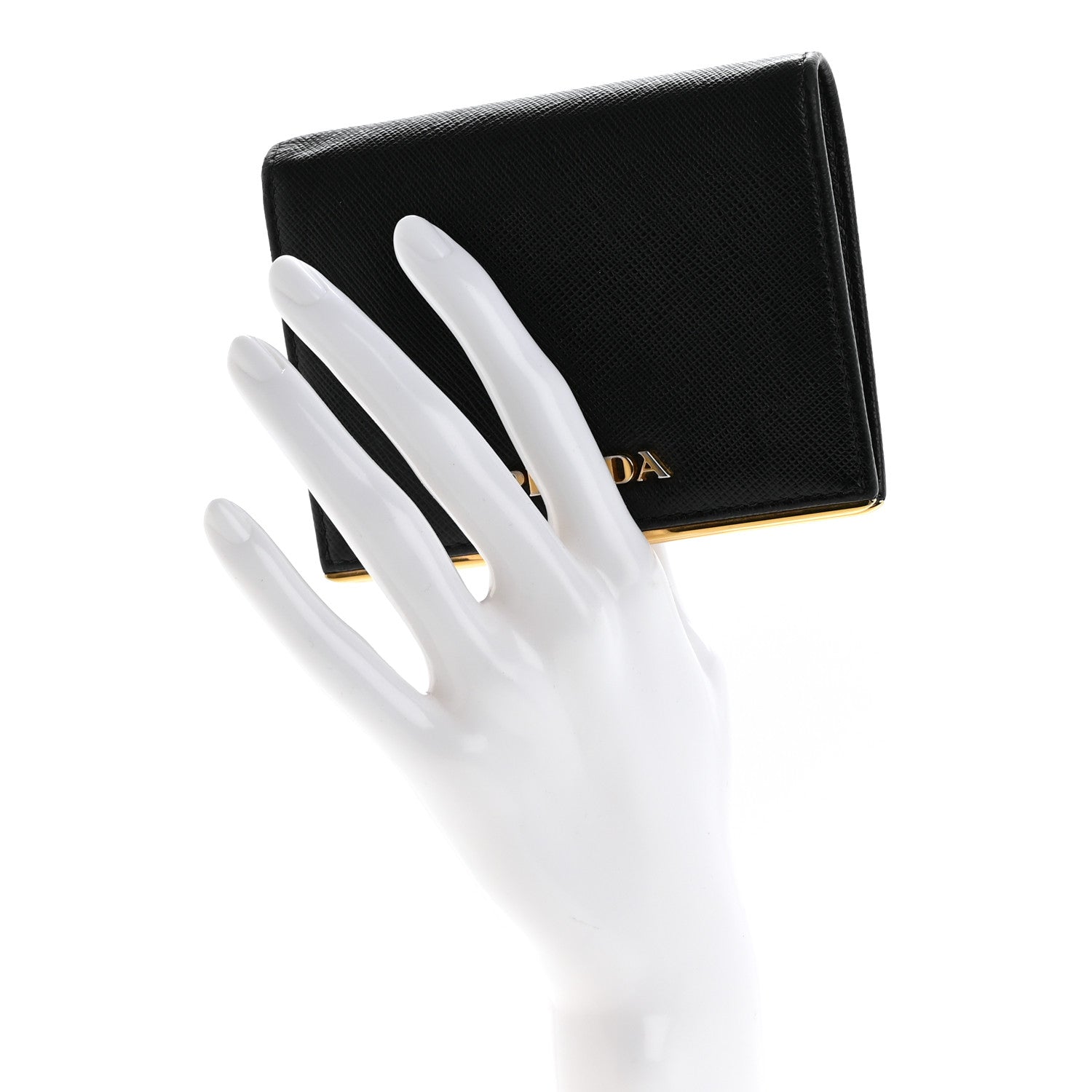 Prada Saffiano Metal Bi-Fold Wallet Black 2 of 9