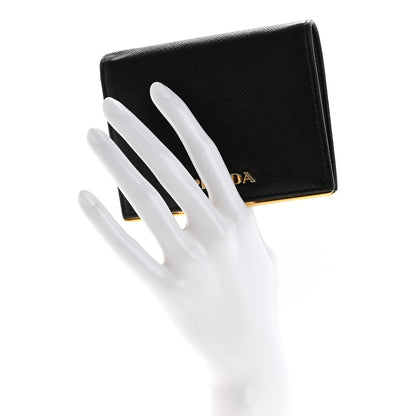 Prada Saffiano Metal Bi-Fold Wallet Black 2 of 9