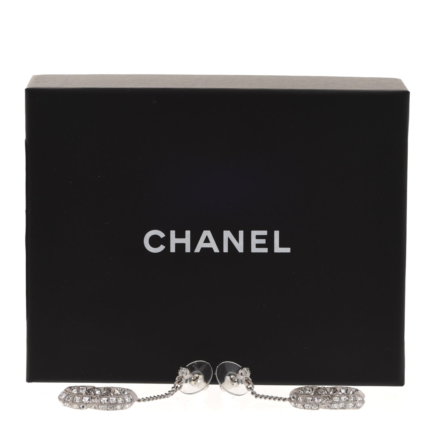 Baguette Crystal CC Drop Earrings Silver