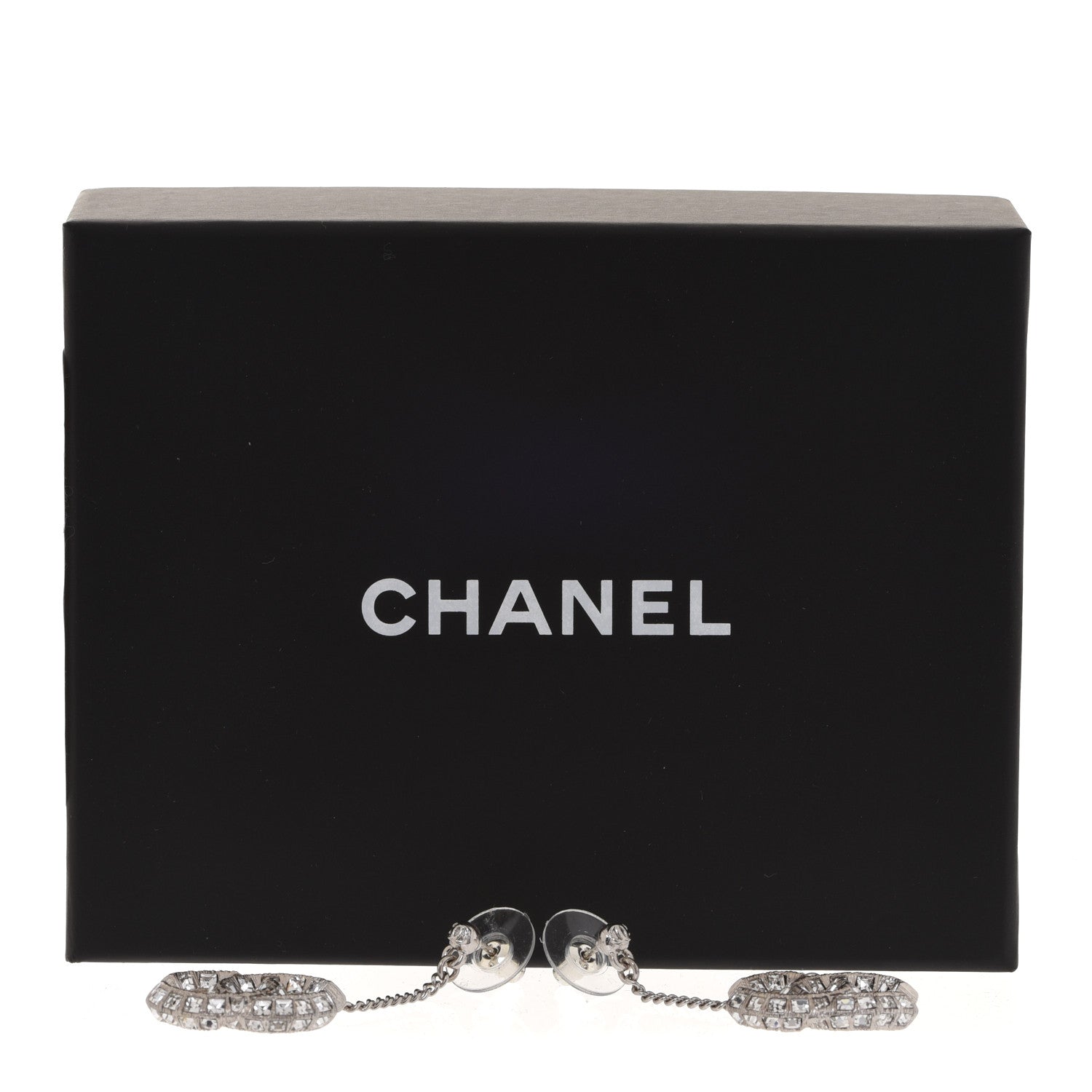 Chanel Baguette Crystal CC Drop Earrings Silver 5 of 5