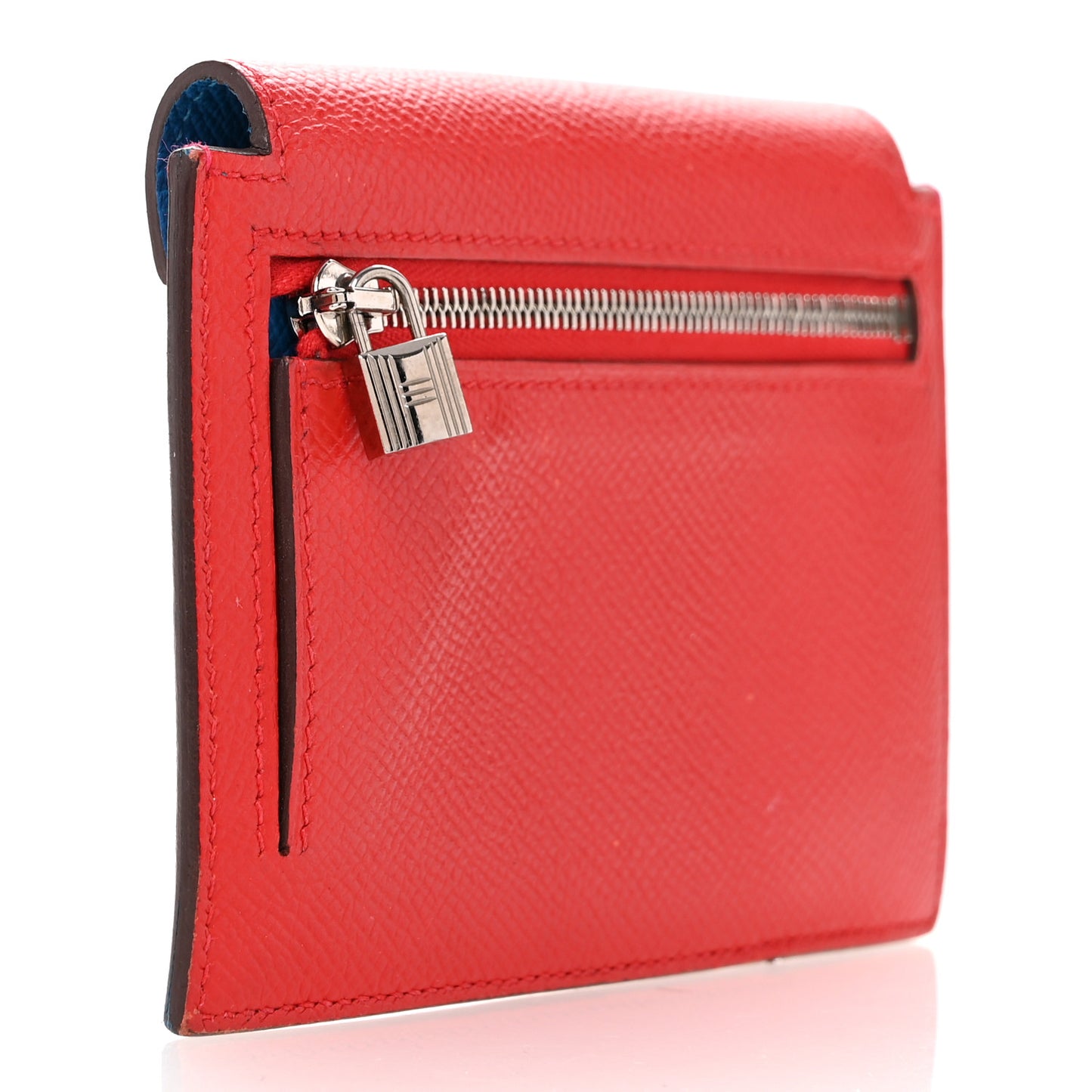 Epsom Tri-Color Kelly Pocket Compact Wallet Rouge Coeur Rose Extreme Bleu Zanzibar