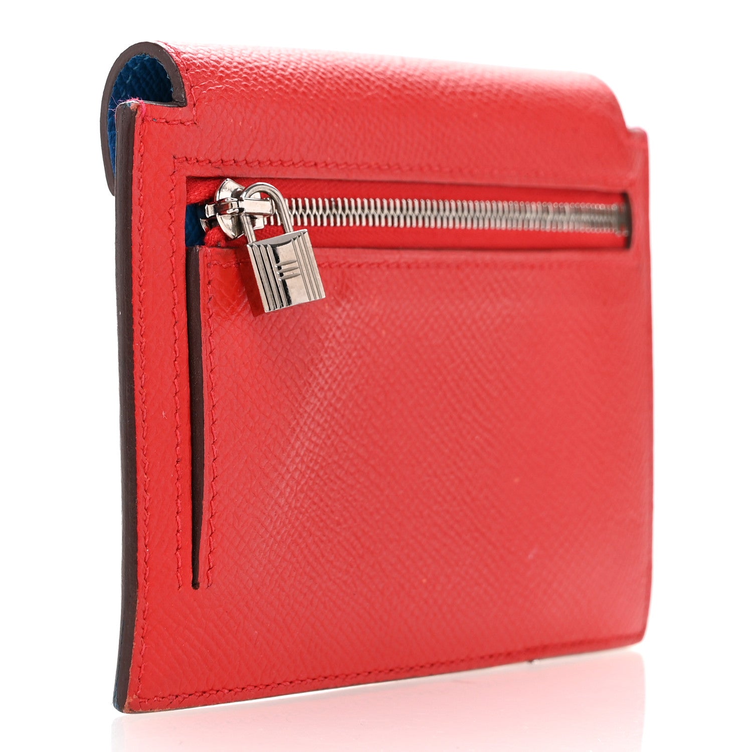 Hermes Epsom Tri-Color Kelly Pocket Compact Wallet Rouge Coeur Rose Extreme Bleu Zanzibar 3 of 9