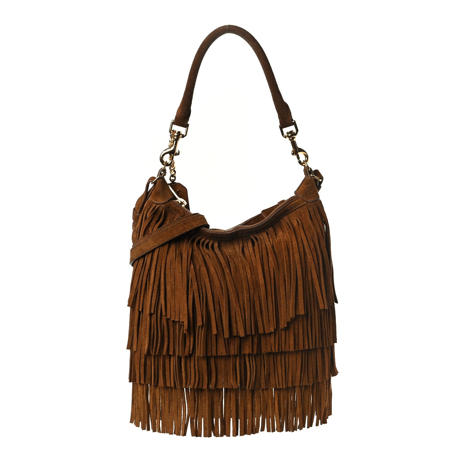 Saint Laurent Suede Calfskin Small Emmanuelle Fringe Hobo Bag Light Ocre 1 of 13
