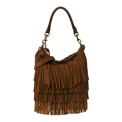 Saint Laurent Suede Calfskin Small Emmanuelle Fringe Hobo Bag Light Ocre 1 of 13