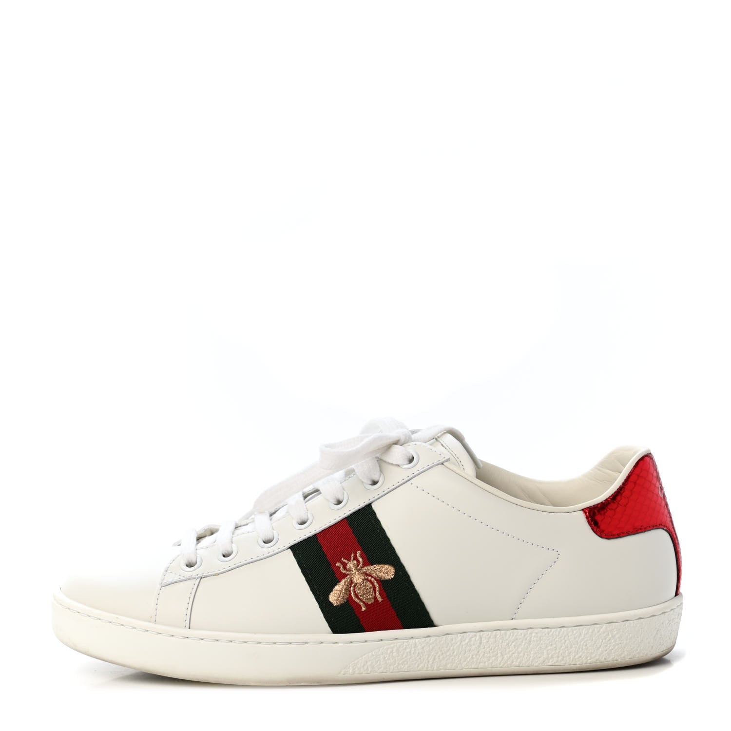 Gucci Calfskin Ayers Web Bee Embroidered Womens Ace Sneakers 38.5 White Green 1 of 4
