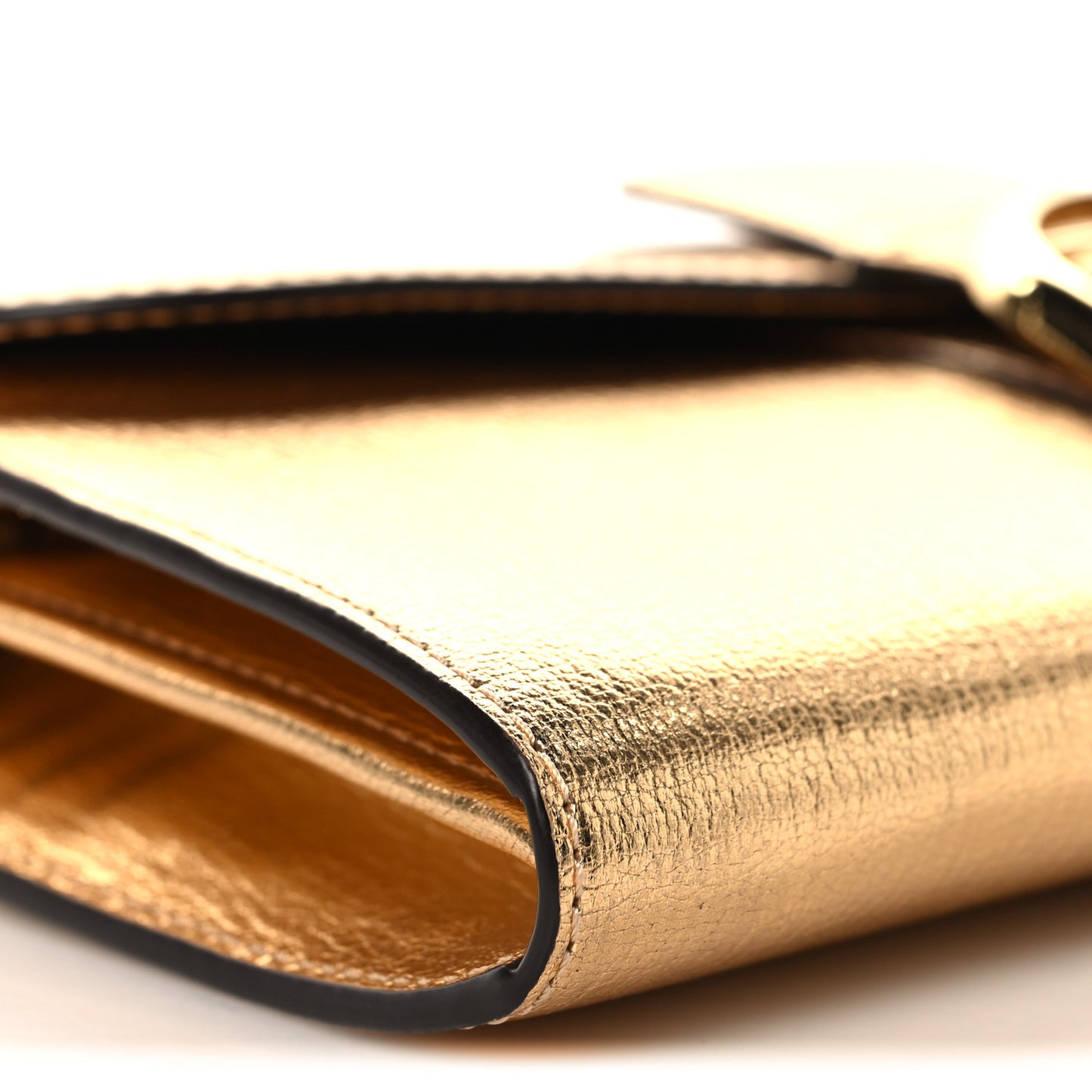 Metallic Rodeo Calfskin Brillant Wallet On Chain Satin Gold